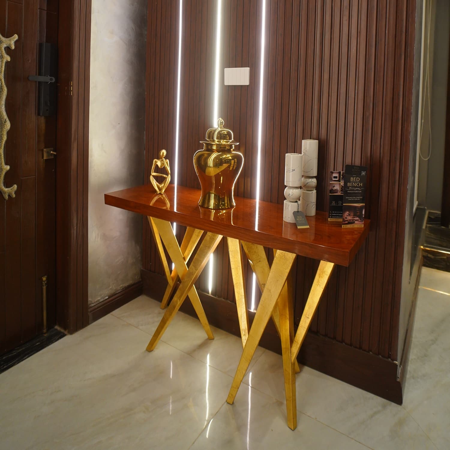 Noor Coffee Table — Natural stone, solid wood and metal, handcrafted by Bed Bench Lahore