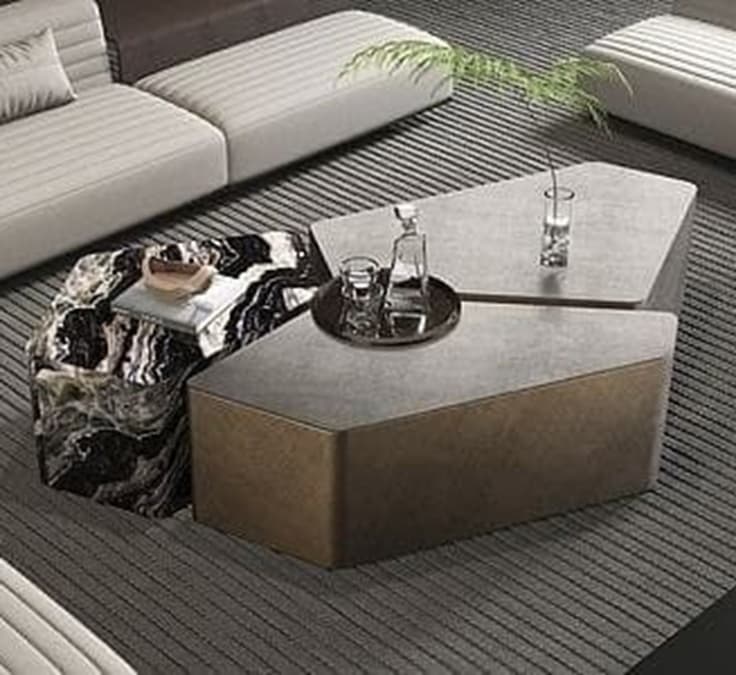 Orbit Coffee Table — Natural stone, solid wood and metal, handcrafted by Bed Bench Lahore