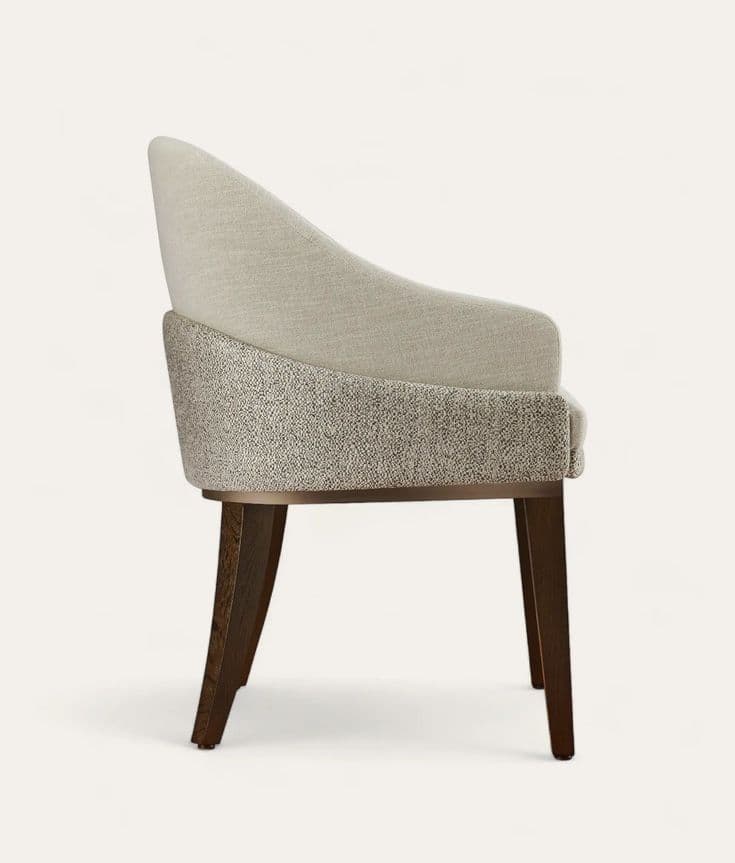 Luma Dining Chair — Textured upholstery, solid wood frame, handcrafted by Bed Bench Lahore