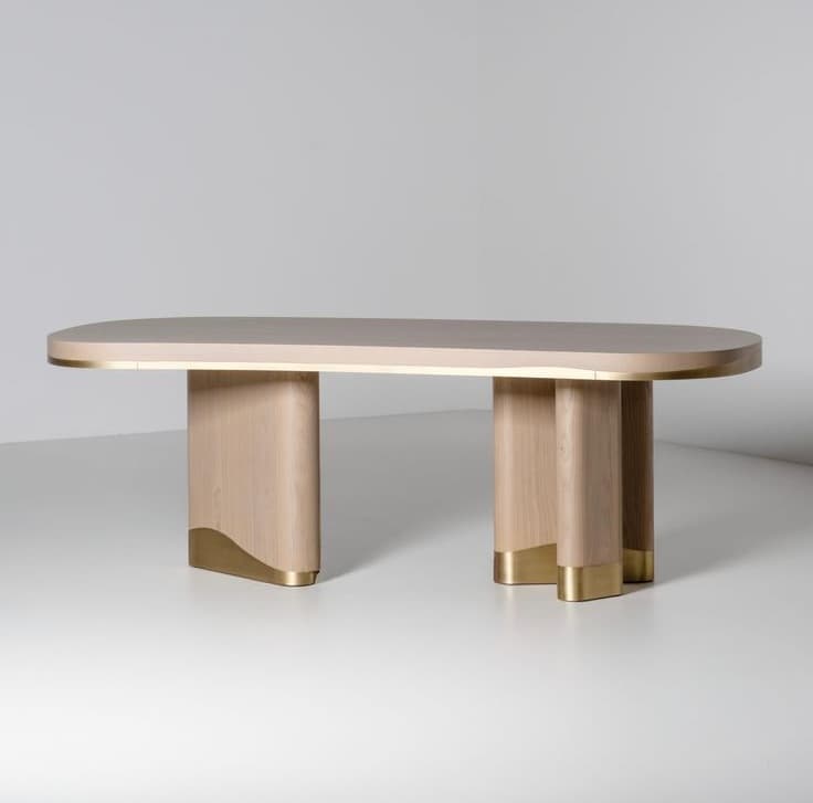 Solene Dining Table — Solid wood, polished stone or veneer top, handcrafted by Bed Bench Lahore