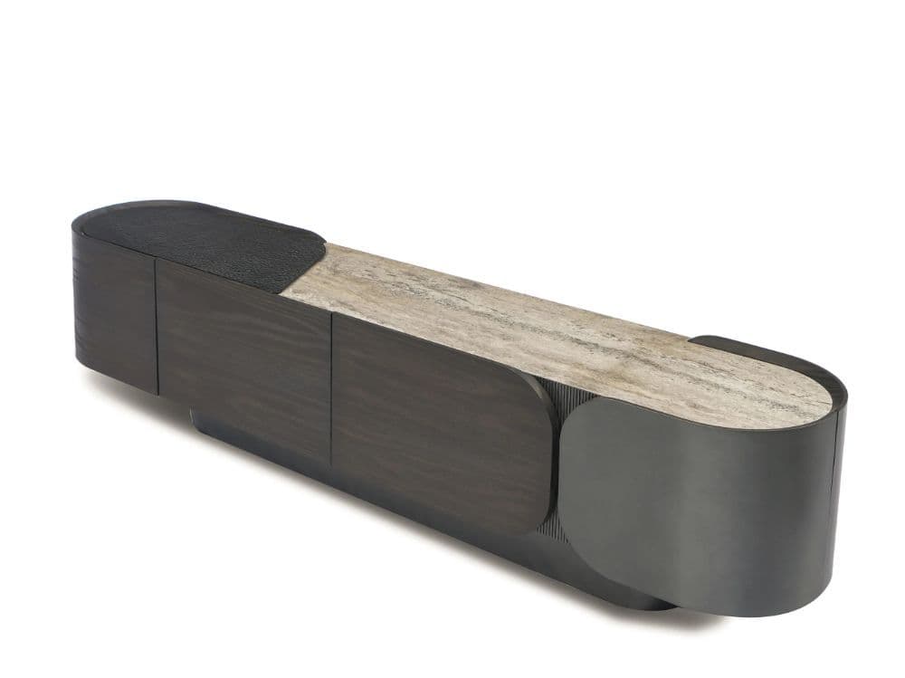 Marlow TV Console — Veneered wood, matte metal details, handcrafted by Bed Bench Lahore
