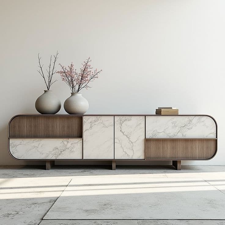 Vale TV Console — Veneered wood, matte metal details, handcrafted by Bed Bench Lahore